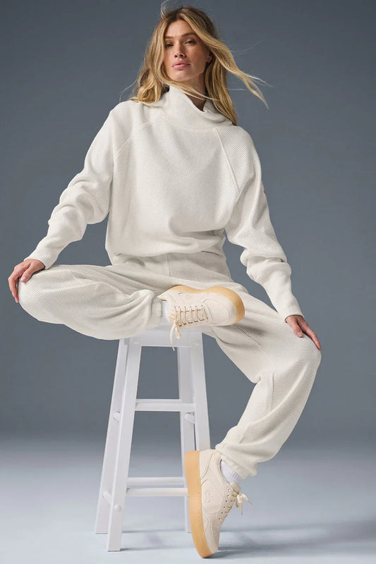 Waffle Weekend Escape Mock Neck Long Sleeve